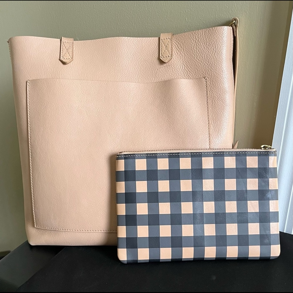 NWOT  Madewell Leather Pouch Clutch - Gingham Edition
